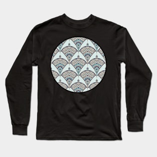 Deco Doodle in Aqua, Cream & Navy Blue Long Sleeve T-Shirt